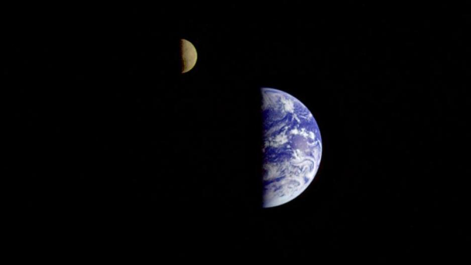 The Earth and our Moon as photographed from the US NASA Galileo Spacecraft 6 million miles from Earth in Space. The Earth and our Moon as photographed from the US NASA Galileo Spacecraft 6 million miles from Earth in Space.