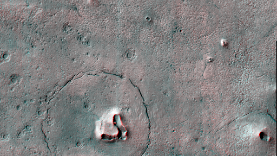 HiRES stereo anglyph of "Bear Face" on surface of Mars acquired in December, 2022 HiRES stereo anglyph of "Bear Face" on surface of Mars acquired in December, 2022